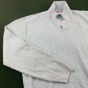 Light Blue Textured Knit Collared Pullover Sweater Men's Wear Size XL